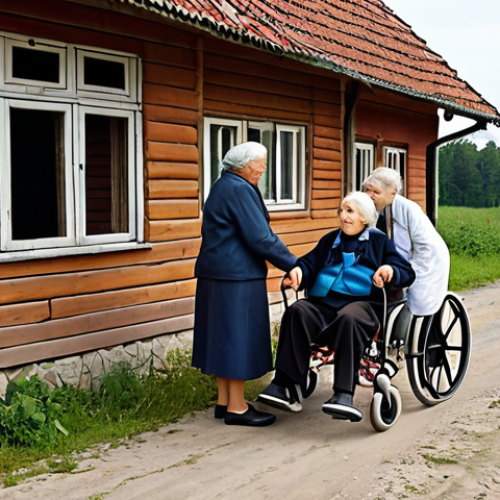 Home 4 Aging population in Lithuania: Elderly individuals receiving care in a rural setting, highlighting healthcare challenges and limited access to services.