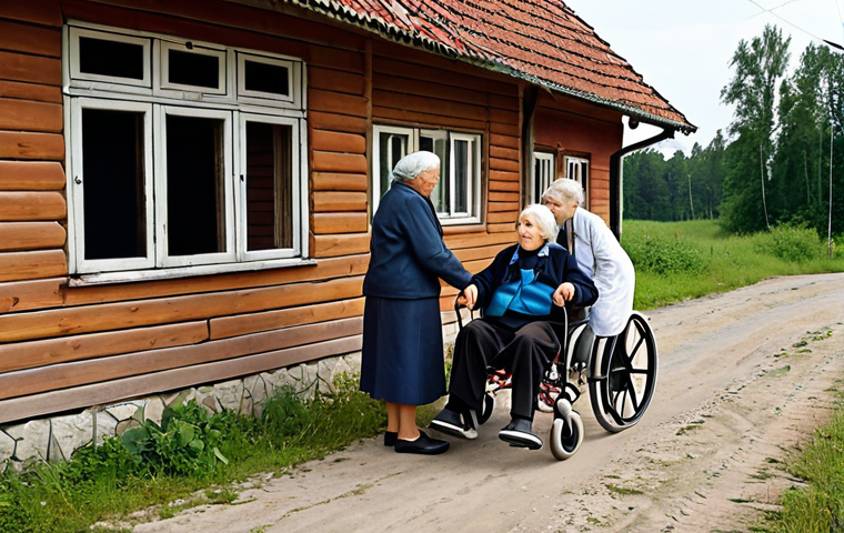 Aging population in Lithuania: Elderly individuals receiving care in a rural setting, highlighting healthcare challenges and limited access to services.
