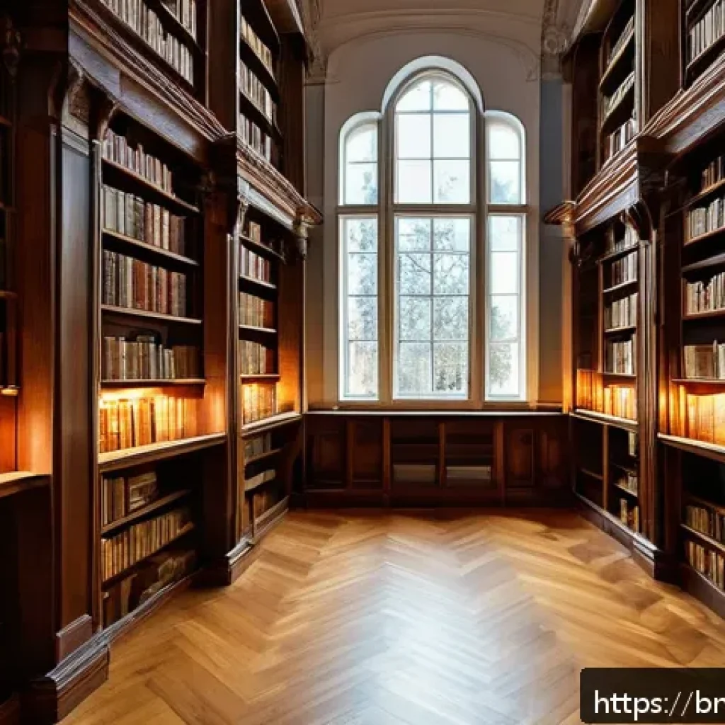 리투아니아에서의 도서관 및 서점 추천 - A serene interior of Vilnius Public Library showcasing traditional wooden bookshelves filled with an...